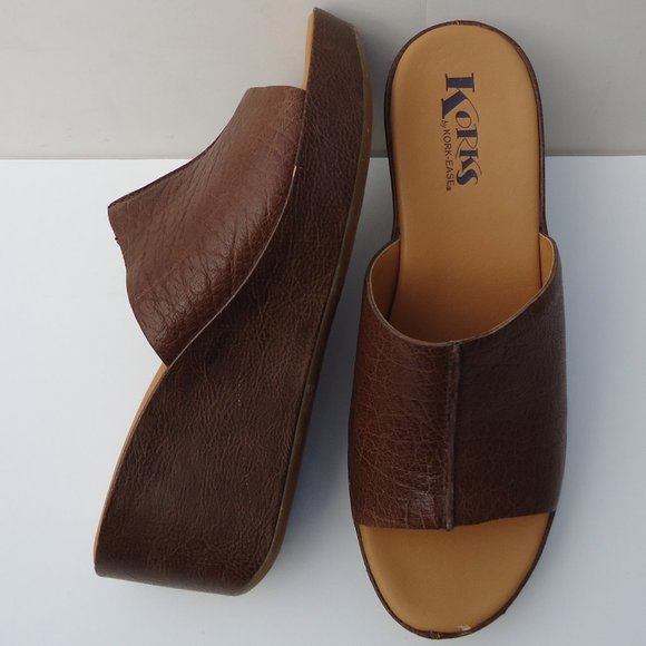 SIZE 10. KORKS BY Kork-Ease leather platform wedges sandals. - Picture 1 of 8
